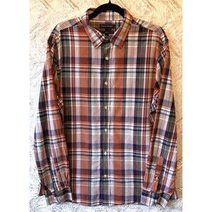 Banana Republic Shirt XL Button-Down 100% Cotton‎ Slim Fit Plaid Red Blue